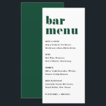 Green Bold Retro Typografy Wedding Bar Menükarte<br><div class="desc">Fügen Sie diese individuell anpassbare Bar-Kartenauflösung zu Ihrem Event-Tablescape hinzu. Sie zeichnen sich durch fett formatierte Retrotypografie und einfache grüne und schwarze Typografie aus. Diese grüne Bar-Karte eignet sich ideal für Hochzeiten,  Brautpartys,  Babyduschen und vieles mehr.</div>