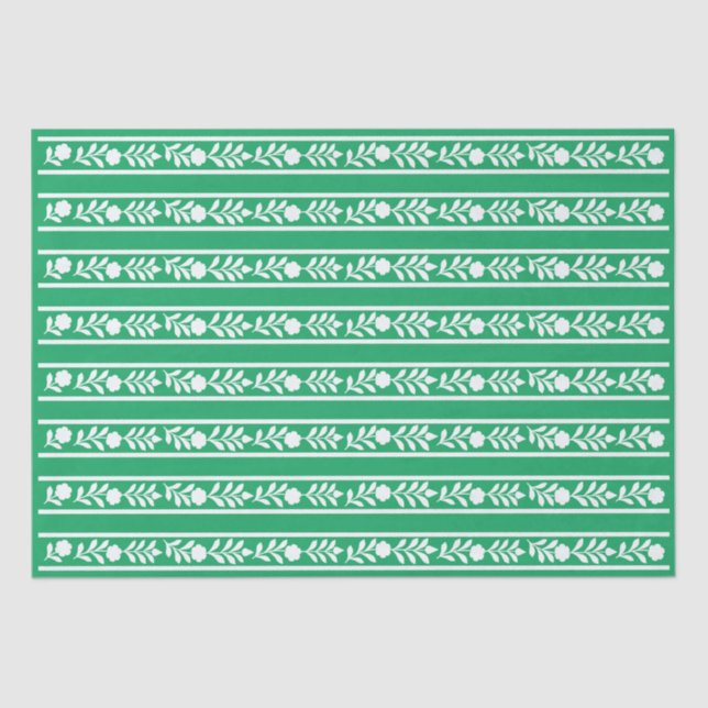 Green Bone Inlay Floral Border Decoupage Paper Seidenpapier (Vorderseite)