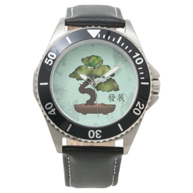Green Bonsai grunge Hintergrund "Growth" Armbanduhr (Vorderseite)