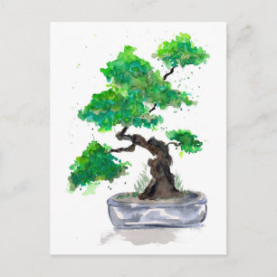 Green Bonsai Watercolor Postcard Postkarte