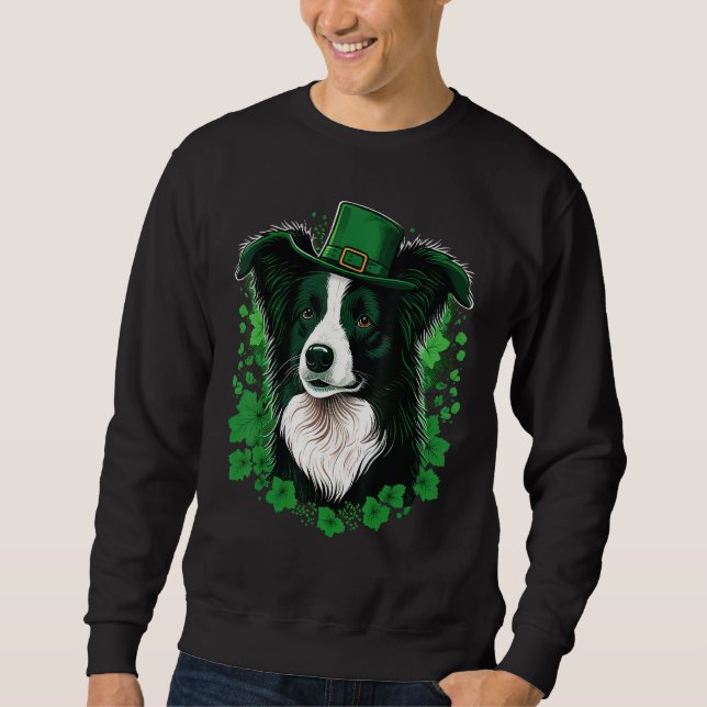 Green Border Collie shamrock St Patricks Day Borde Sweatshirt (Vorderseite)