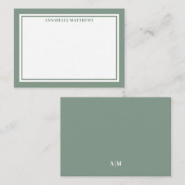 Green Border Minimalist Name Monogram Mitteilungskarte