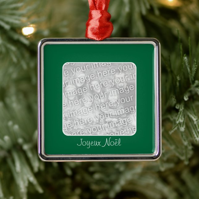 Green Border Personalisiert Joyeux Noël Ornament Aus Metall (Baum)