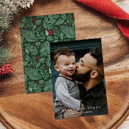 Green Botanic Vertical Foto Holiday Card Feiertagskarte