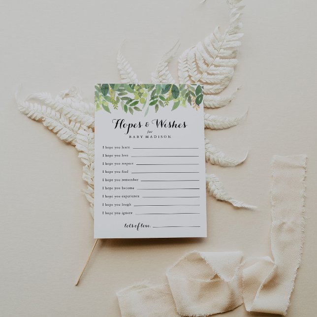 Green Botanical Baby Shower Hopes & Wish Card Postkarte (Von Creator hochgeladen)