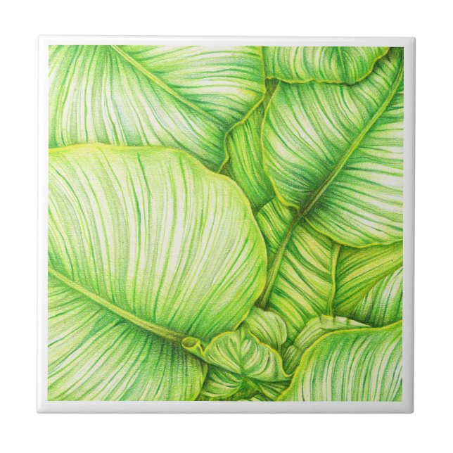 Green Botanical Ceramic Tile Fliese (Vorderseite)