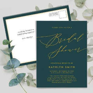 Green Botanical Elegant Script-Brautparty Einladungspostkarte