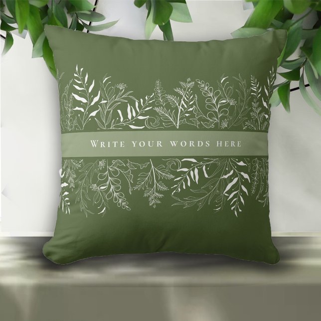 Green Botanical Leaf Frame Custom Text Kissen (Von Creator hochgeladen)