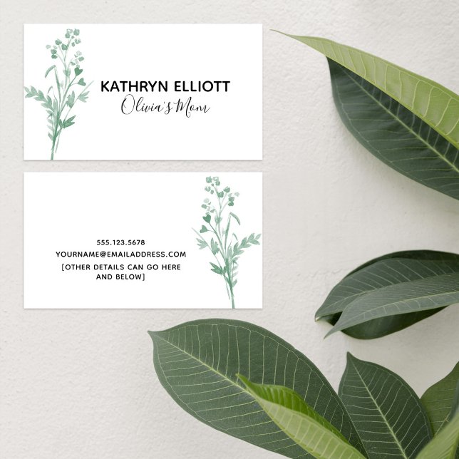 Green Botanical Mommy Play Date Calling Card Telefonnummerkarte (Von Creator hochgeladen)