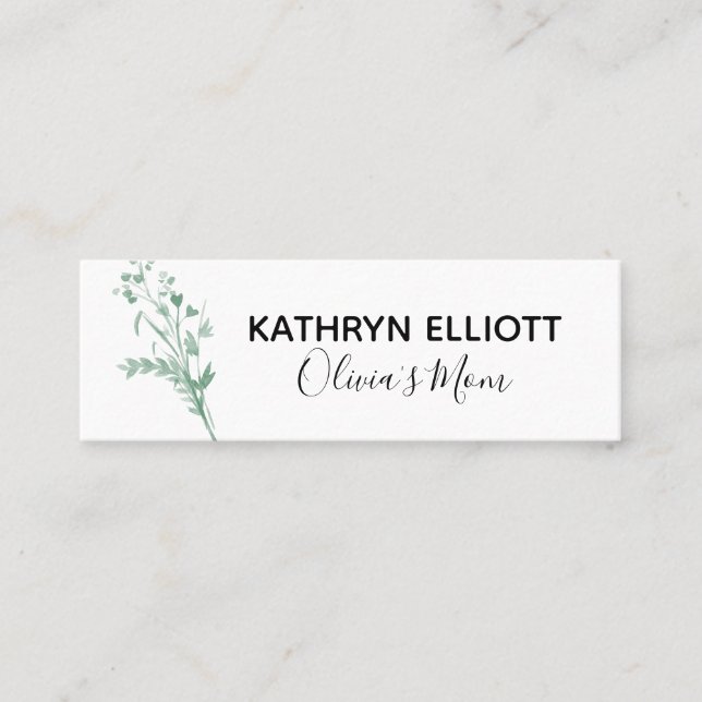 Green Botanical Mommy Play Date Mini Calling Card Telefonnummerkarte (Vorderseite)