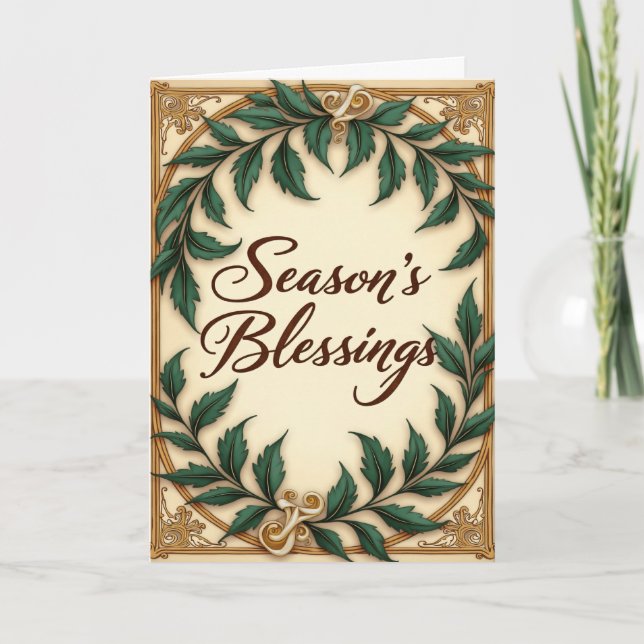 Green Botanical Seasons Blessings Christmas  Karte (Vorderseite)