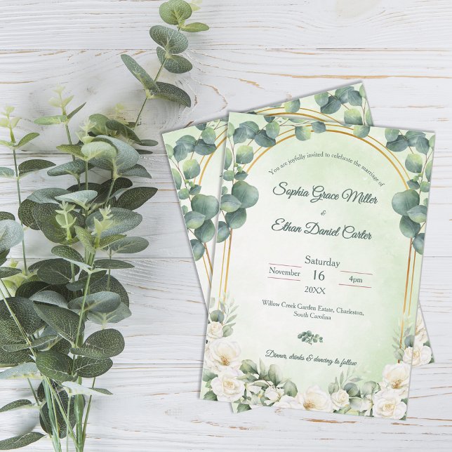 Green Botanical Wedding Invitation with Eucalyptus Einladung (Green Botanical Wedding Invitation with Eucalyptus)