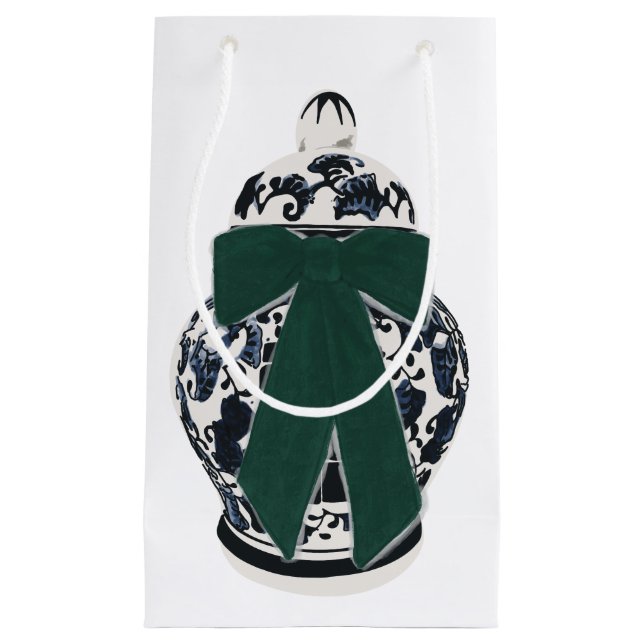 Green Bow Chinoiserie Vase Geschenktasche Kleine Geschenktüte (Vorderseite)