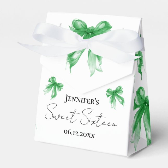Green Bow Coquette Script Sweet 16 Thank You  Geschenkschachtel (Vorderseite)