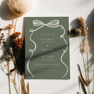Green Bow Frame Wedding Einladung