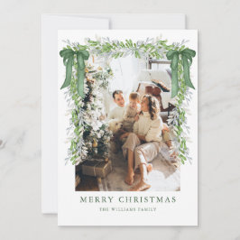 Green Bow Garland Christmas Photo Holiday Card Feiertagskarte