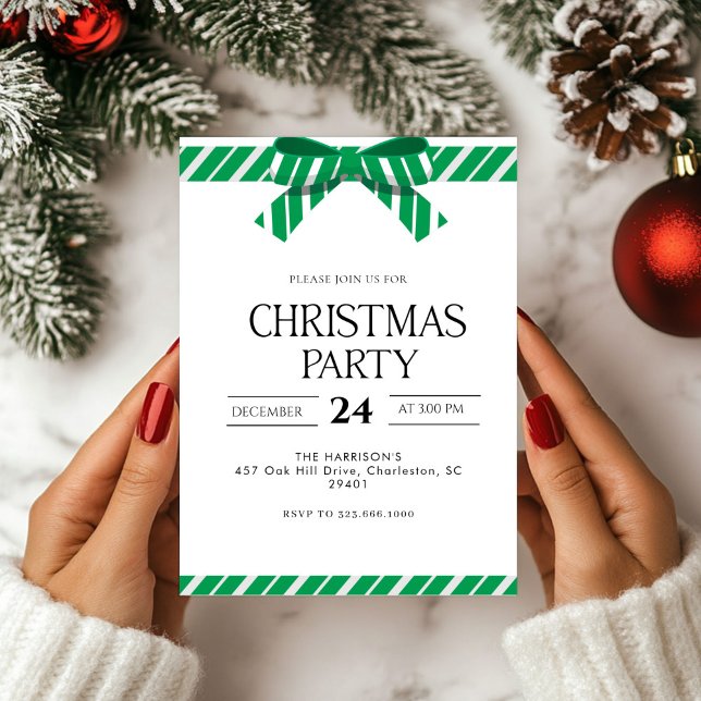 Green Bow Holiday Weihnachtsessen Einladung (Von Creator hochgeladen)
