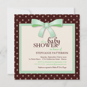 Green Bow Polka Dot Neutral Baby Shower Invitation Einladung