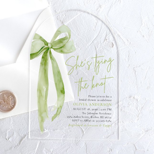 Green Bow Sie bindet das Brautparty des Knochenkre Acryleinladungen (Von Creator hochgeladen)