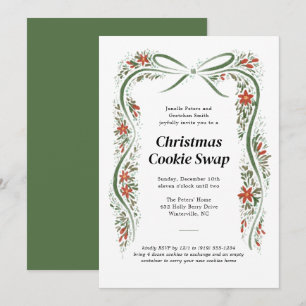 Green Bow und Poinsettias Weihnachtsfeiertag Einladung