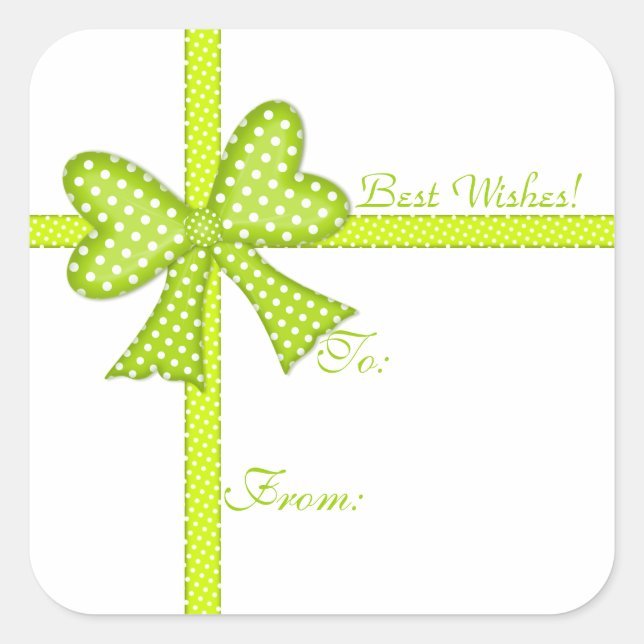 Green Bow und Ribbon-Geschenksticker Quadratischer Aufkleber (Vorderseite)