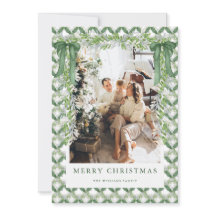 Green Bow Vintage Christmas Photo Holiday Card