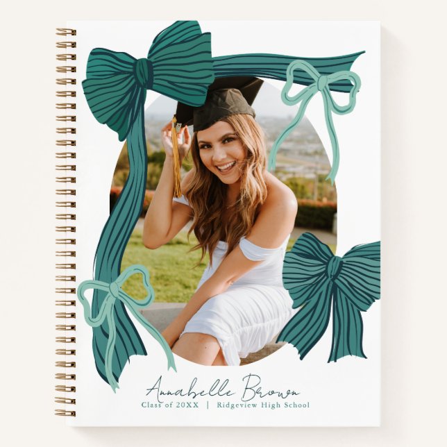 Green Bows Photo Graduation Guest Book Notizbuch (Vorderseite)
