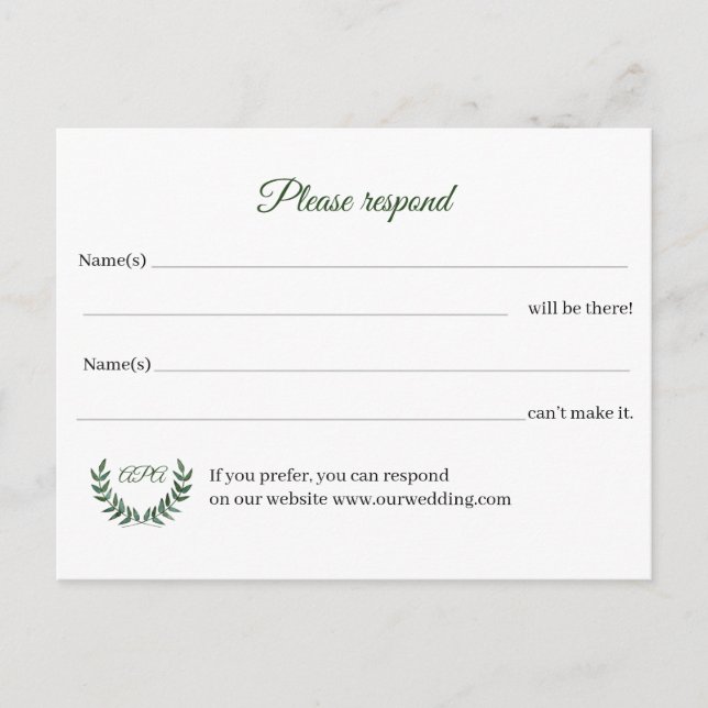 Green Branches RSVP Postcard Postkarte (Vorderseite)