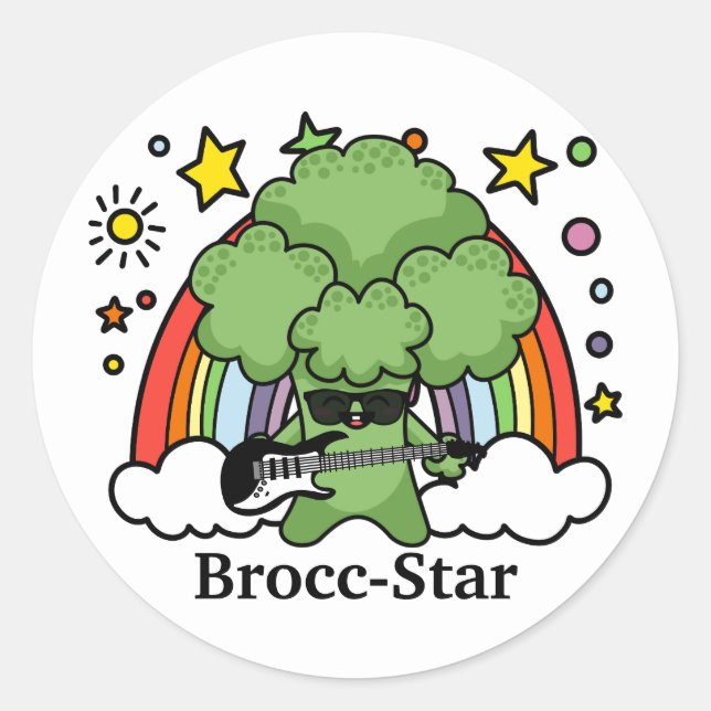 Green Broccoli Brocc, Rock Star Runder Aufkleber (Vorderseite)