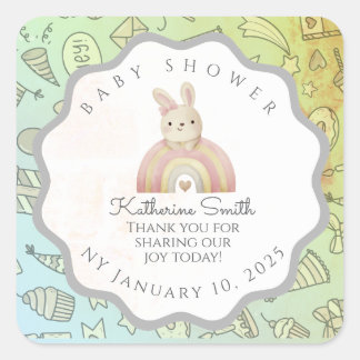 green brom grey bunny cute babyshower quadratischer aufkleber