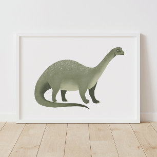 Green Brontosaurus Dinosaur Wall Art Poster