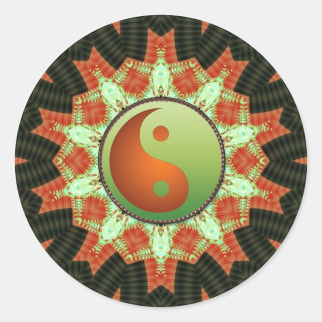 Green & Bronze Yin Yang Mandala Sticker (Vorderseite)