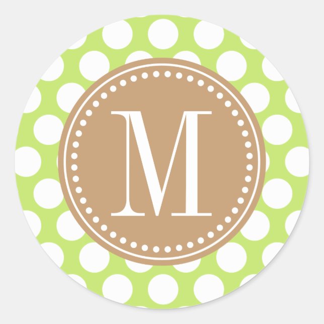 Green & Brown Big Polka Dots Mit Monogramm Runder Aufkleber (Vorderseite)
