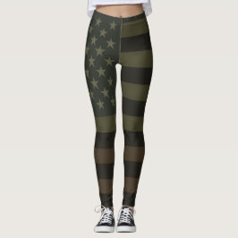 Green, Brown, & Black American Flag Earth Tones Leggings
