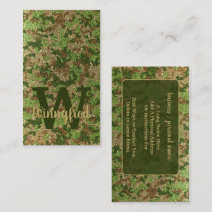 Green Brown Camouflage Glitzer Camouflage Monogram Visitenkarte