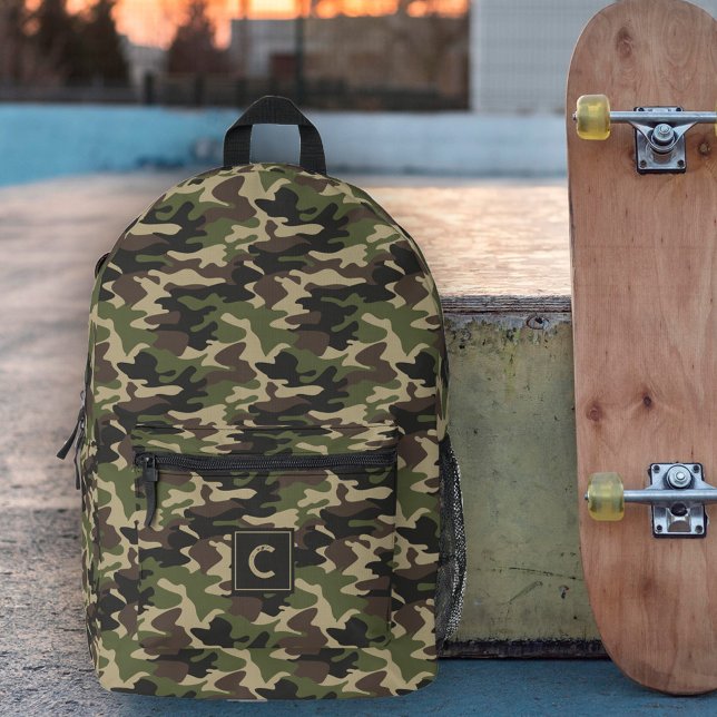 Green Brown Camouflage Pattern Monogramm Bedruckter Rucksack (Von Creator hochgeladen)