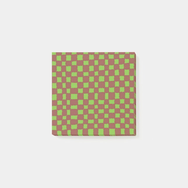 Green Brown Checkerboard Earthy Checkered Patered Post-it Klebezettel (Vorderseite)