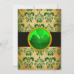 GREEN BROWN DAMASK PARCHMENT MIT KLEEBLATT Black Einladung