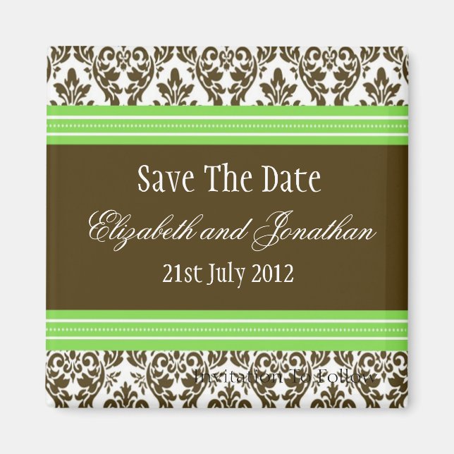 Green Brown Damask Wedding Save the Date Magnet (Vorne)