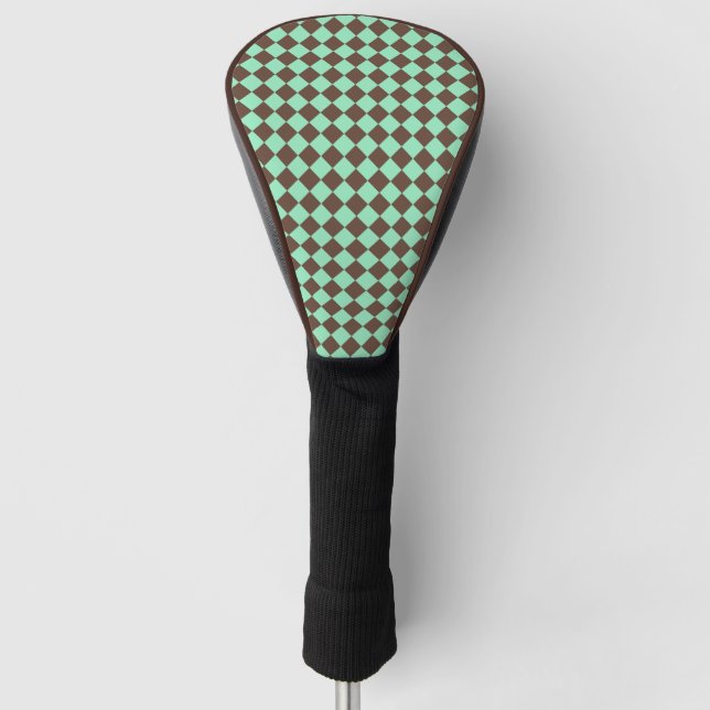Green Brown Diamond Schachbrett Muster Golf Headcover (Vorderseite)
