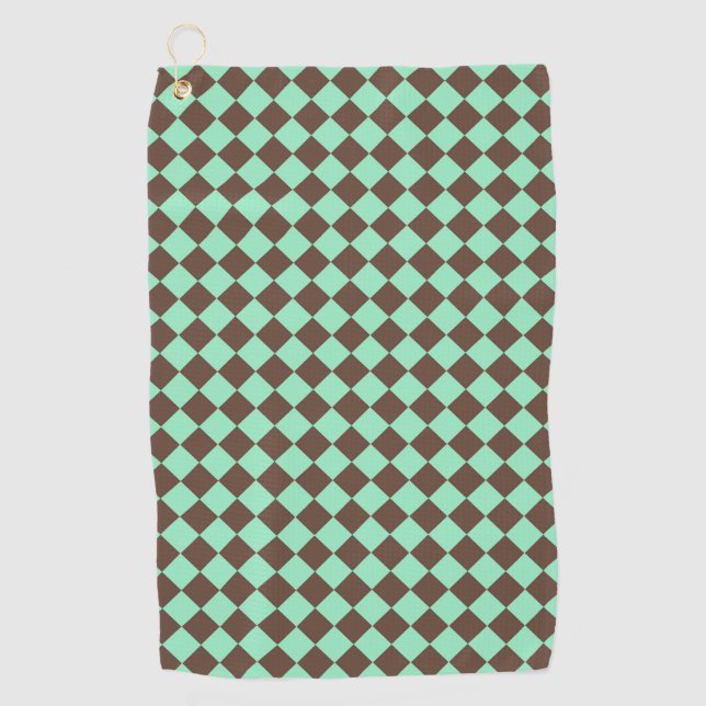 Green Brown Diamond Schachbrett Muster Golfhandtuch (Vorderseite)