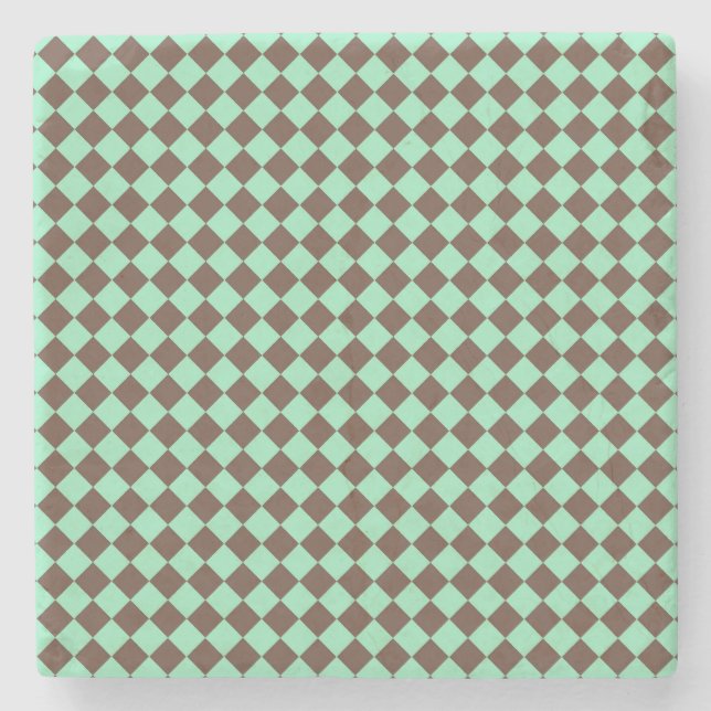 Green Brown Diamond Schachbrett Muster Steinuntersetzer (Vorderseite)