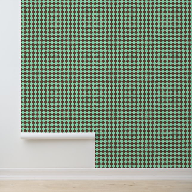 Green Brown Diamond Schachbrett Muster Tapete (Anwendung)