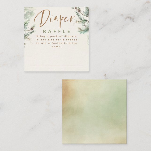 Green Brown Diaper Raffle Baby Duschkarten Begleitkarte (Vorne/Hinten)