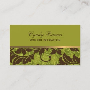 Green Brown Gold Damask Business Card Visitenkarte