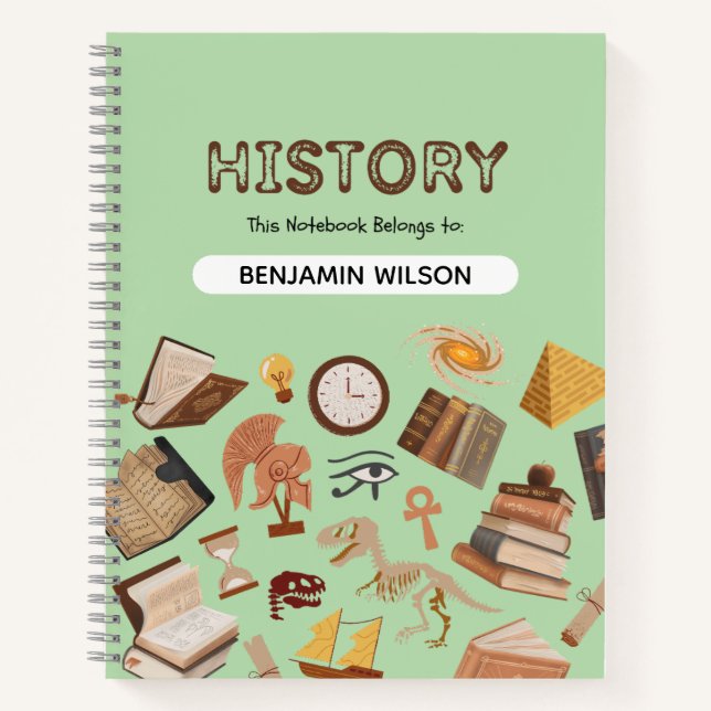 Green Brown History Spiral Notebook - Anpassbar Notizbuch (Vorderseite)