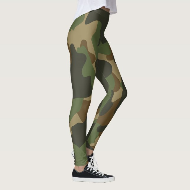 Green Brown Khaki Military Nature Camouflage Leggings (Rechts)