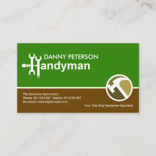 Green Brown Layers Handyman Motif Hammer Logo Visitenkarte