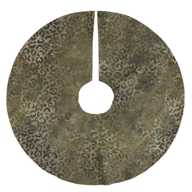 Green Brown Leopard Print Polyester Weihnachtsbaumdecke (Vorderseite)