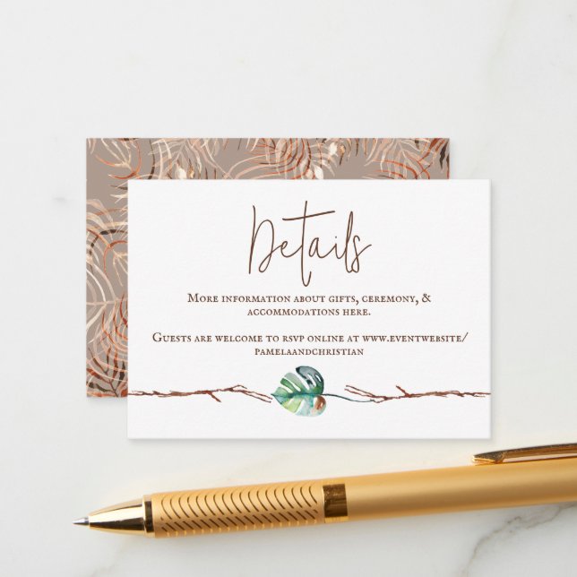 Green Brown Monstera Leaf Hinweiskarte (Vorderseite/Rückseite Beispiel)